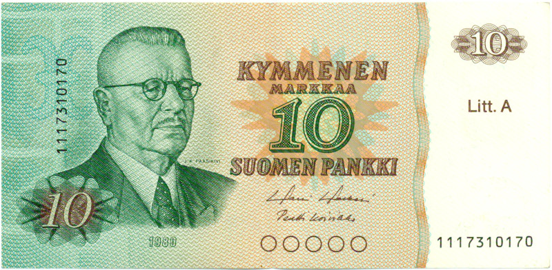 10 Markkaa 1980 Litt.A 1117310170 kl.7